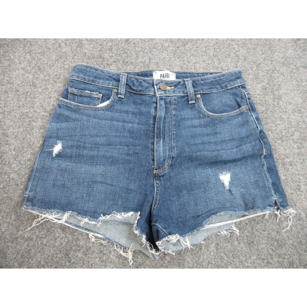 PAIGE Distressed Blue Denim Jean Shorts